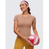 imageCRZ YOGA Seamless Workout Tops for Women Short Sleeve Athletic Tees Breathable Gym Running Yoga ShirtsMocha Mousse
