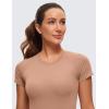 imageCRZ YOGA Seamless Workout Tops for Women Short Sleeve Athletic Tees Breathable Gym Running Yoga ShirtsMocha Mousse
