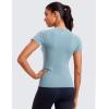 imageCRZ YOGA Seamless Workout Tops for Women Short Sleeve Athletic Tees Breathable Gym Running Yoga ShirtsPure Blue