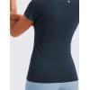 imageCRZ YOGA Seamless Workout Tops for Women Short Sleeve Athletic Tees Breathable Gym Running Yoga ShirtsTwilight Blue