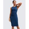 imageCRZ YOGA Womens Butterluxe Summer Sleeveless Midi Dresses Casual Work Cocktail Party Ruched Pencil BodyconFrench Navy