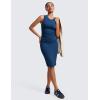 imageCRZ YOGA Womens Butterluxe Summer Sleeveless Midi Dresses Casual Work Cocktail Party Ruched Pencil BodyconFrench Navy