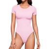 imageCRZ YOGA Butterluxe Womens Bodysuits Short Sleeve Crew Neck Body Suit Tops Sexy Thong Soft StretchyPink Peony