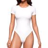 imageCRZ YOGA Butterluxe Womens Bodysuits Short Sleeve Crew Neck Body Suit Tops Sexy Thong Soft StretchyWhite