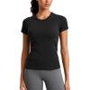imageCRZ YOGA Seamless Workout Tops for Women Short Sleeve Athletic Tees Breathable Gym Running Yoga ShirtsBlack