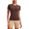 imageCRZ YOGA Seamless Workout Tops for Women Short Sleeve Athletic Tees Breathable Gym Running Yoga ShirtsTaupe