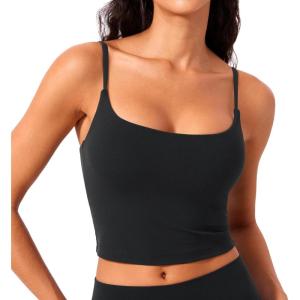 imageCRZ YOGA Butterlift Womens Scoop Neck Longline Sports Bra  U Back Adjustable Straps Workout Crop Tank Top with Built in PadsBlack