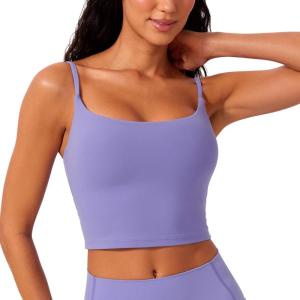 imageCRZ YOGA Butterlift Womens Scoop Neck Longline Sports Bra  U Back Adjustable Straps Workout Crop Tank Top with Built in PadsDark Lavender Purple