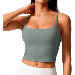 imageCRZ YOGA Butterlift Womens Scoop Neck Longline Sports Bra  U Back Adjustable Straps Workout Crop Tank Top with Built in PadsGrey Sage