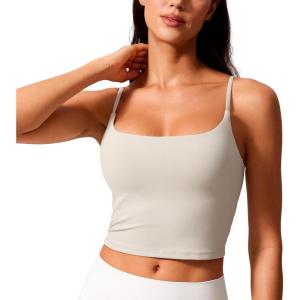 imageCRZ YOGA Butterlift Womens Scoop Neck Longline Sports Bra  U Back Adjustable Straps Workout Crop Tank Top with Built in PadsMojave Tan