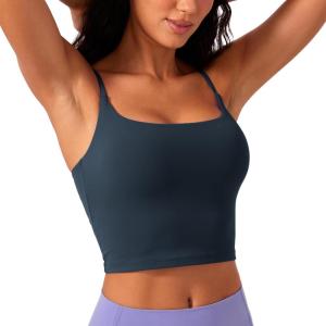 imageCRZ YOGA Butterlift Womens Scoop Neck Longline Sports Bra  U Back Adjustable Straps Workout Crop Tank Top with Built in PadsTrue Navy