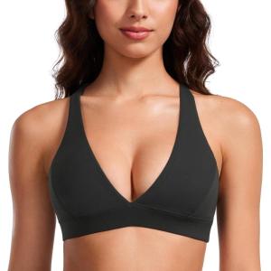 imageCRZ YOGA Butterluxe Deep VNeck Sports Bras for Women  Spaghetti Strap Criss Cross Padded Top Low Coverage Wireless YogaBlack