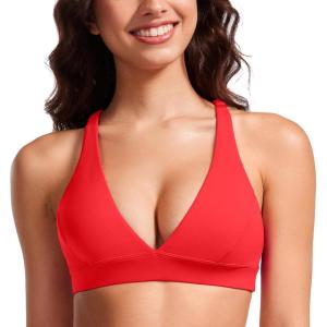 imageCRZ YOGA Butterluxe Deep VNeck Sports Bras for Women  Spaghetti Strap Criss Cross Padded Top Low Coverage Wireless YogaDeep Red