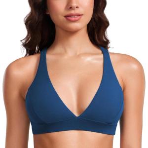 imageCRZ YOGA Butterluxe Deep VNeck Sports Bras for Women  Spaghetti Strap Criss Cross Padded Top Low Coverage Wireless YogaFrench Navy