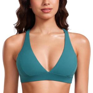 imageCRZ YOGA Butterluxe Deep VNeck Sports Bras for Women  Spaghetti Strap Criss Cross Padded Top Low Coverage Wireless YogaGreen Jade