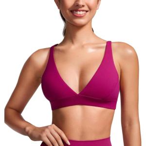 imageCRZ YOGA Butterluxe Deep VNeck Sports Bras for Women  Spaghetti Strap Criss Cross Padded Top Low Coverage Wireless YogaMagenta Purple