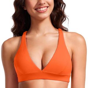 imageCRZ YOGA Butterluxe Deep VNeck Sports Bras for Women  Spaghetti Strap Criss Cross Padded Top Low Coverage Wireless YogaNeon Orange