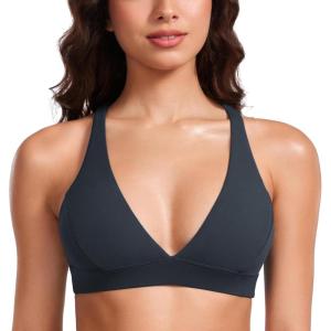 imageCRZ YOGA Butterluxe Deep VNeck Sports Bras for Women  Spaghetti Strap Criss Cross Padded Top Low Coverage Wireless YogaTrue Navy