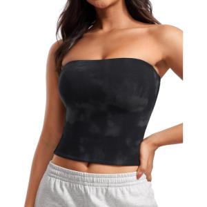 imageCRZ YOGA Butterluxe Double Lined Tube Tops for Women Basic Cropped Bandeau Strapless Casual Going Out Crop ShirtsBlack Tie Dye Flowers