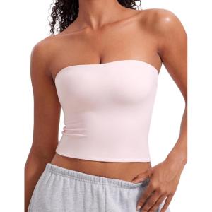 imageCRZ YOGA Butterluxe Double Lined Tube Tops for Women Basic Cropped Bandeau Strapless Casual Going Out Crop ShirtsStrawberry Pink