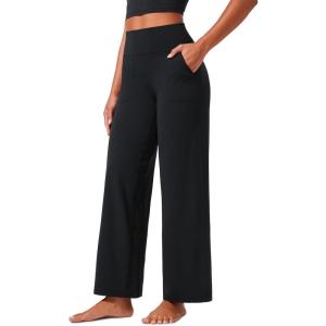 imageCRZ YOGA Womens Butterlift High Waisted Wide Leg Pants with Pockets 29quot31quot33quot  Yoga Lounge Buttery Soft Comfy CasualBlack