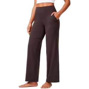 imageCRZ YOGA Womens Butterlift High Waisted Wide Leg Pants with Pockets 29quot31quot33quot  Yoga Lounge Buttery Soft Comfy CasualHot Fudge Brown