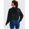 imageCRZ YOGA Womens SoftAura Cropped Hoodie Long Sleeve Hooded Sweatshirt Basic Workout Casual PulloverBlack