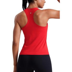 imageCRZ YOGA Womens Seamless Racerback Tank Scoop Neck Breathable Running Workout Tops Athletic Gym Sleeveless ShirtsDeep Red