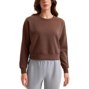 imageCRZ YOGA Womens SoftAura Crewneck Sweatshirt Long Sleeve Workout Casual Pullover Basic Fall TopsCoffee Brown
