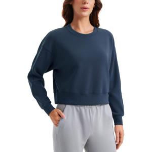 imageCRZ YOGA Womens SoftAura Crewneck Sweatshirt Long Sleeve Workout Casual Pullover Basic Fall TopsInk Blue