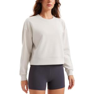 imageCRZ YOGA Womens SoftAura Crewneck Sweatshirt Long Sleeve Workout Casual Pullover Basic Fall TopsMilky White Bone