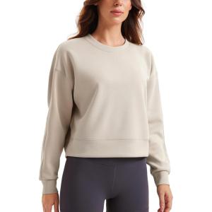 imageCRZ YOGA Womens SoftAura Crewneck Sweatshirt Long Sleeve Workout Casual Pullover Basic Fall TopsMojave Tan