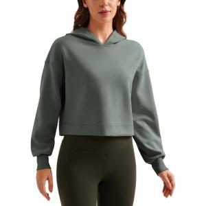 imageCRZ YOGA Womens SoftAura Cropped Hoodie Long Sleeve Hooded Sweatshirt Basic Workout Casual PulloverGrey Sage
