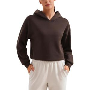 imageCRZ YOGA Womens SoftAura Cropped Hoodie Long Sleeve Hooded Sweatshirt Basic Workout Casual PulloverHot Fudge Brown