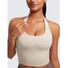 imageCRZ YOGA Womens Butterluxe Halter Longline Sports Bra  Padded Workout Yoga Crop Tops Tanks with Built in PadsMojave Tan