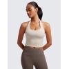 imageCRZ YOGA Womens Butterluxe Halter Longline Sports Bra  Padded Workout Yoga Crop Tops Tanks with Built in PadsMojave Tan