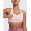 imageCRZ YOGA Womens Butterluxe Halter Longline Sports Bra  Padded Workout Yoga Crop Tops Tanks with Built in PadsStrawberry Pink