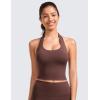 imageCRZ YOGA Womens Butterluxe Halter Longline Sports Bra  Padded Workout Yoga Crop Tops Tanks with Built in PadsTaupe