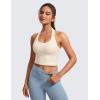 imageCRZ YOGA Womens Butterluxe Halter Longline Sports Bra  Padded Workout Yoga Crop Tops Tanks with Built in PadsWhite Apricot