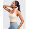 imageCRZ YOGA Womens Butterluxe Halter Longline Sports Bra  Padded Workout Yoga Crop Tops Tanks with Built in PadsWhite Apricot