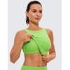 imageCRZ YOGA Womens U Back Sports Bras Padded High Neck Crop Workout Tank TopsGreen Glow