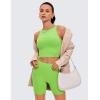 imageCRZ YOGA Womens U Back Sports Bras Padded High Neck Crop Workout Tank TopsGreen Glow