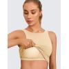 imageCRZ YOGA Womens U Back Sports Bras Padded High Neck Crop Workout Tank TopsTan Milkshake