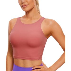 imageCRZ YOGA Womens U Back Sports Bras Padded High Neck Crop Workout Tank TopsBriar Rose