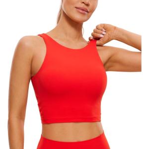 imageCRZ YOGA Womens U Back Sports Bras Padded High Neck Crop Workout Tank TopsDeep Red