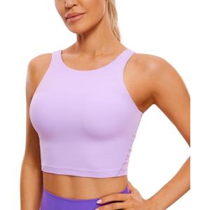 imageCRZ YOGA Womens U Back Sports Bras Padded High Neck Crop Workout Tank TopsElfin Purple