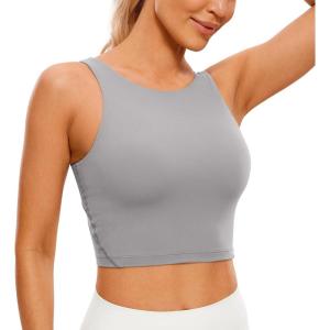 imageCRZ YOGA Womens U Back Sports Bras Padded High Neck Crop Workout Tank TopsGull Gray