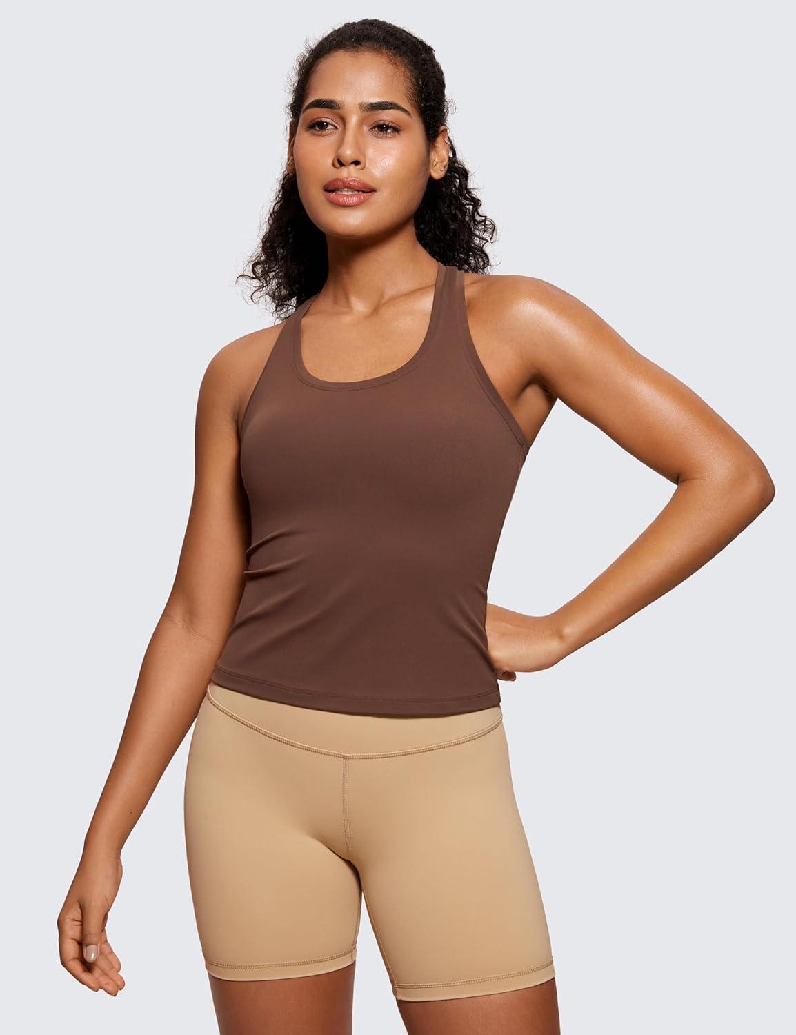 imageCRZ YOGA Butterluxe Racerback Workout Tank Tops for Women Sleeveless Camisole Gym Athletic Yoga ShirtsCoffee Brown