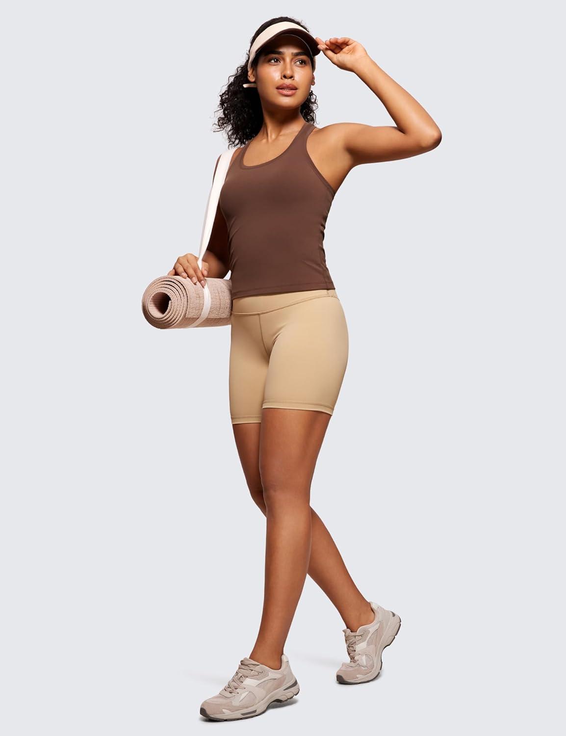imageCRZ YOGA Butterluxe Racerback Workout Tank Tops for Women Sleeveless Camisole Gym Athletic Yoga ShirtsCoffee Brown
