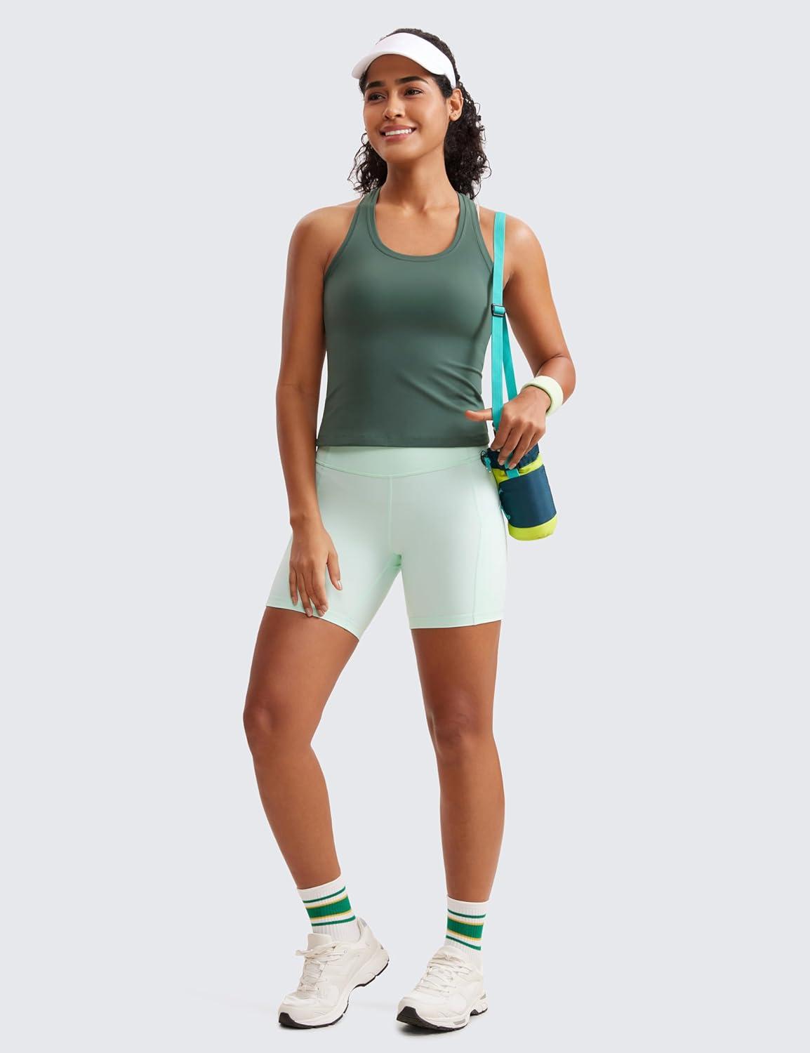 imageCRZ YOGA Butterluxe Racerback Workout Tank Tops for Women Sleeveless Camisole Gym Athletic Yoga ShirtsDark Forest Green